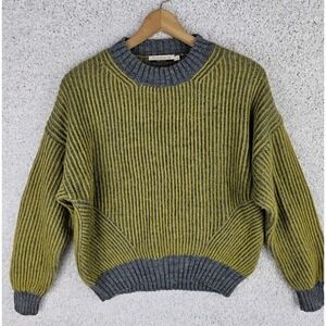 Chiaramente Striped Wool Blend Mock Neck Euro Sweater Size Large Made In Italy